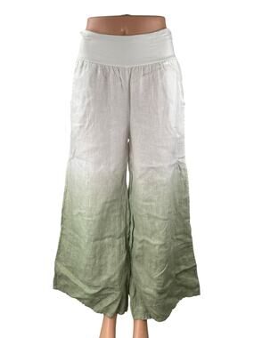 NEW Venti6 White Green Ombre High Rise Wide Leg Baggy Palazzo Trousers Pants S